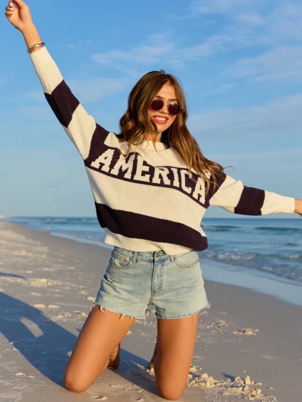 Le Lis America Black & Ivory Striped Oversized Crewneck Sweater NWT #D31